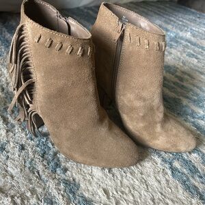 Tan Suede Fringe Ankle Boots